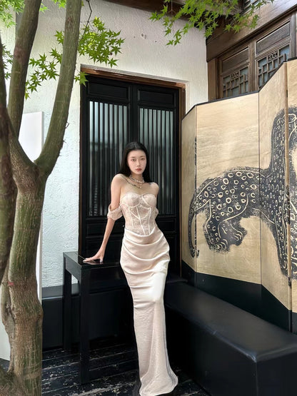 CROW CREW | Lace Corset Dress (Rose Gold)