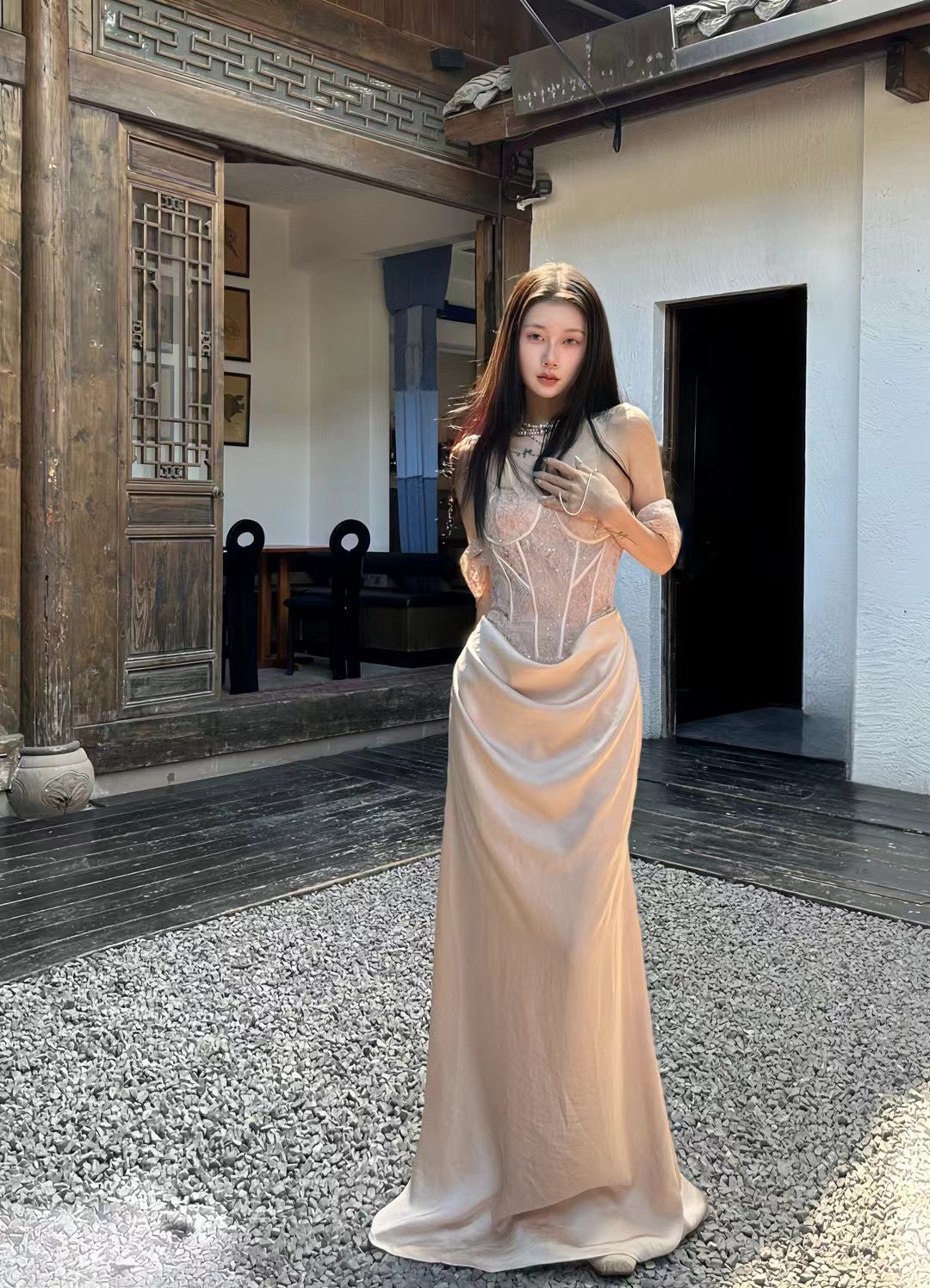 CROW CREW | Lace Corset Dress (Rose Gold)