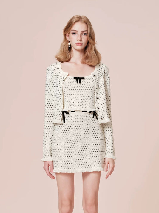 ROCHA ROMA | French Dots Knit Set (Cardigan+Tank Top+Skirt)