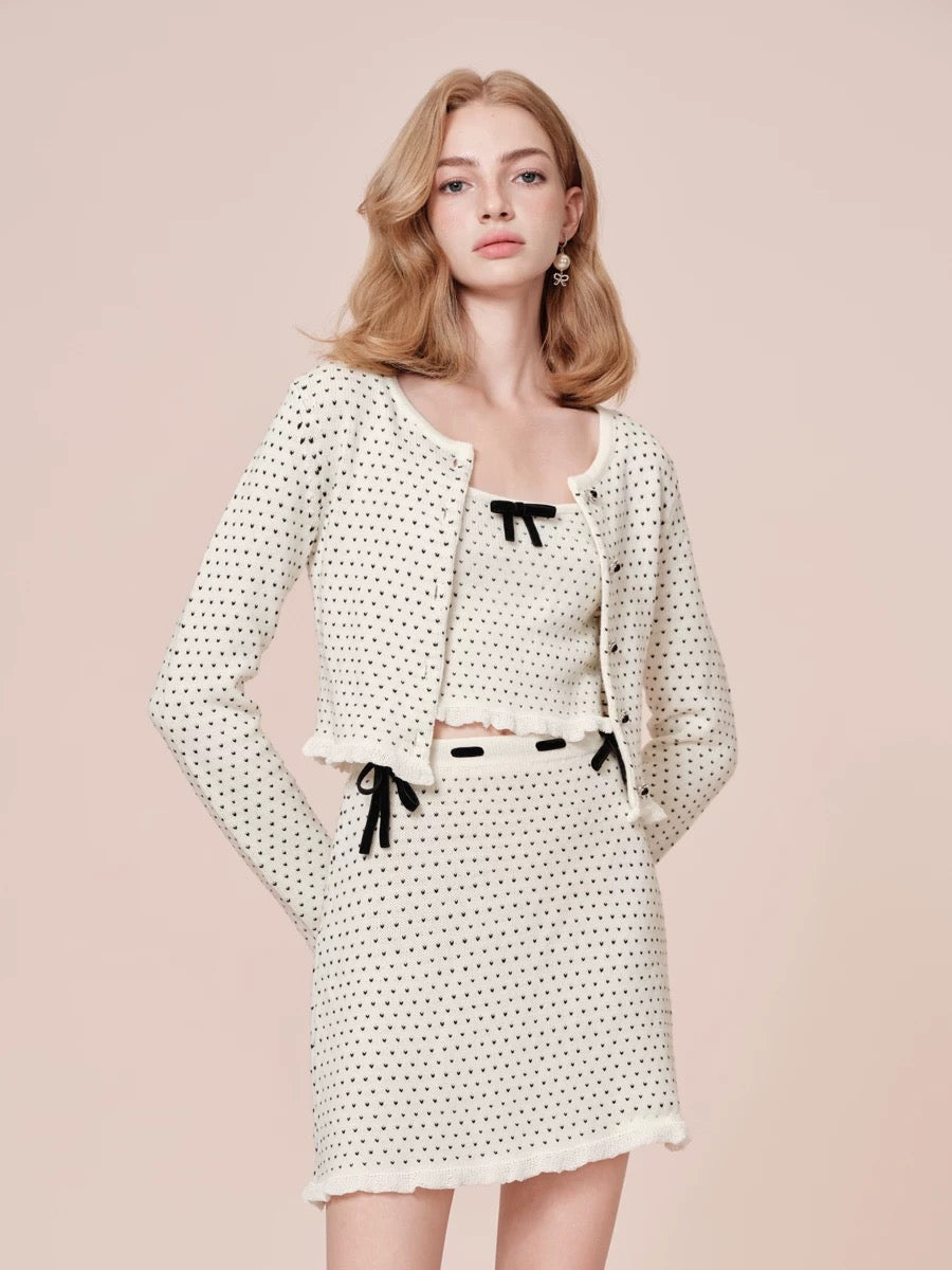 ROCHA ROMA | French Dots Knit Set (Cardigan+Tank Top+Skirt)