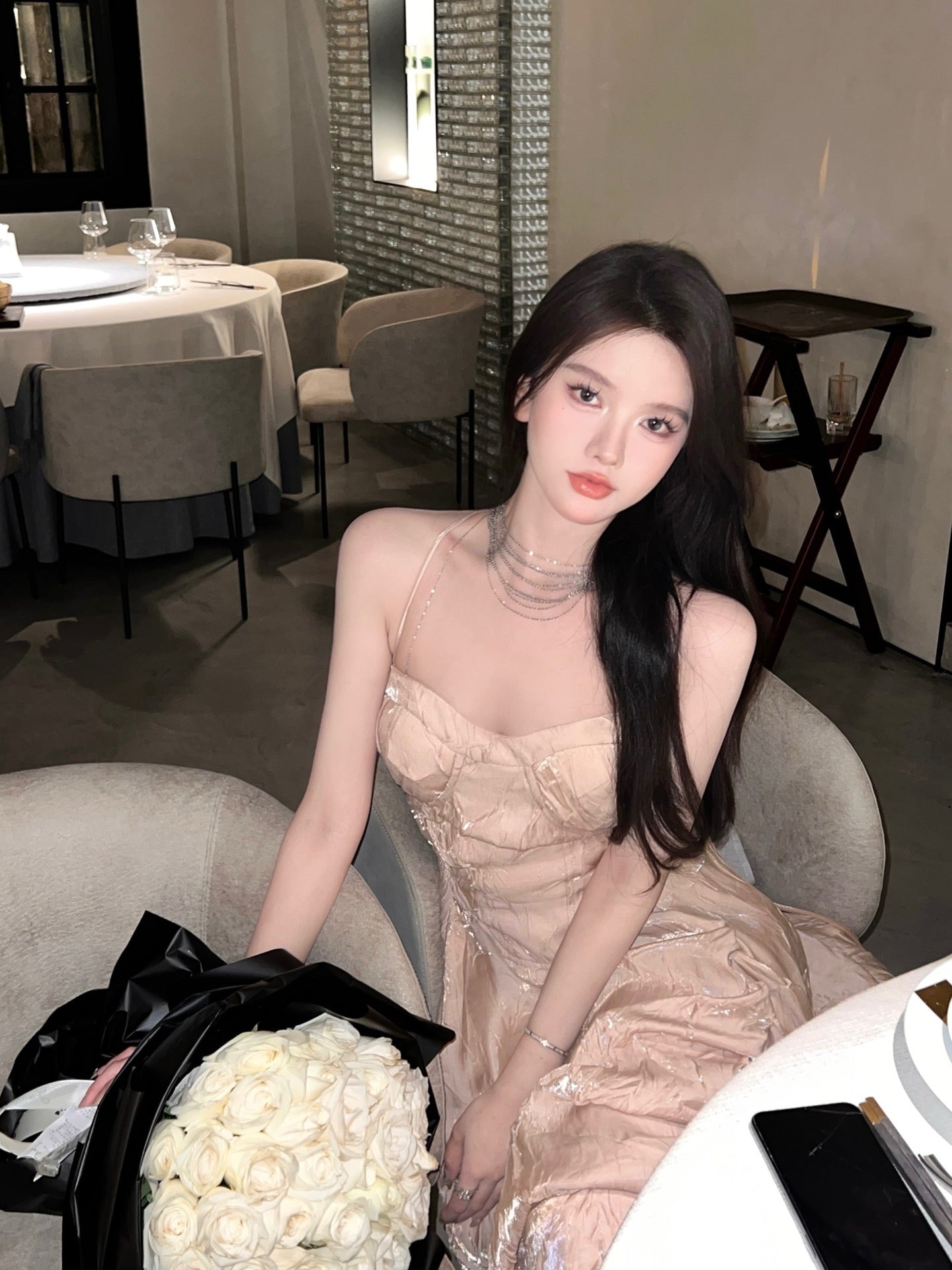 CROW CREW | Lustre Crinkle Dress (Pink)