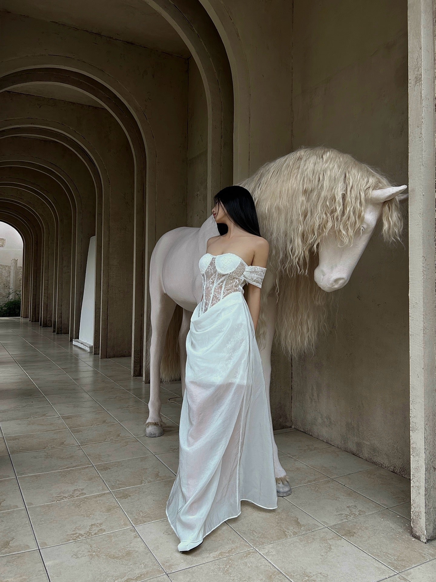 CROW CREW | Lace Corset Dress (White)