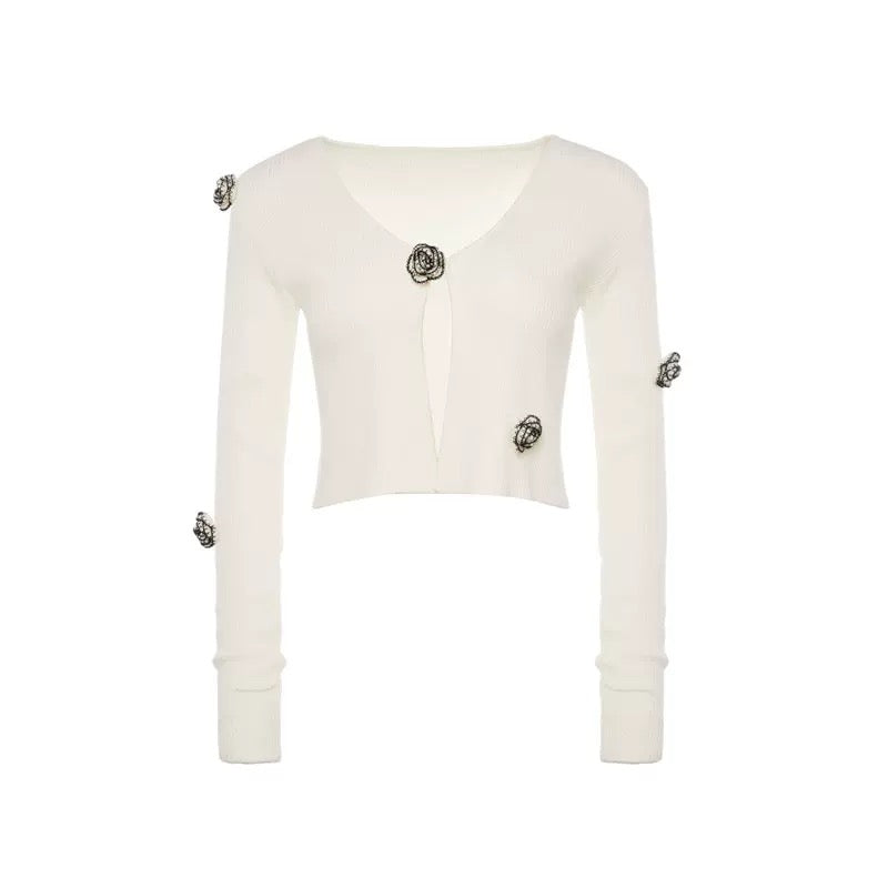 ROCHA ROMA | White Camelia Knit Set (Cardigan+Tank Top+Skirt)