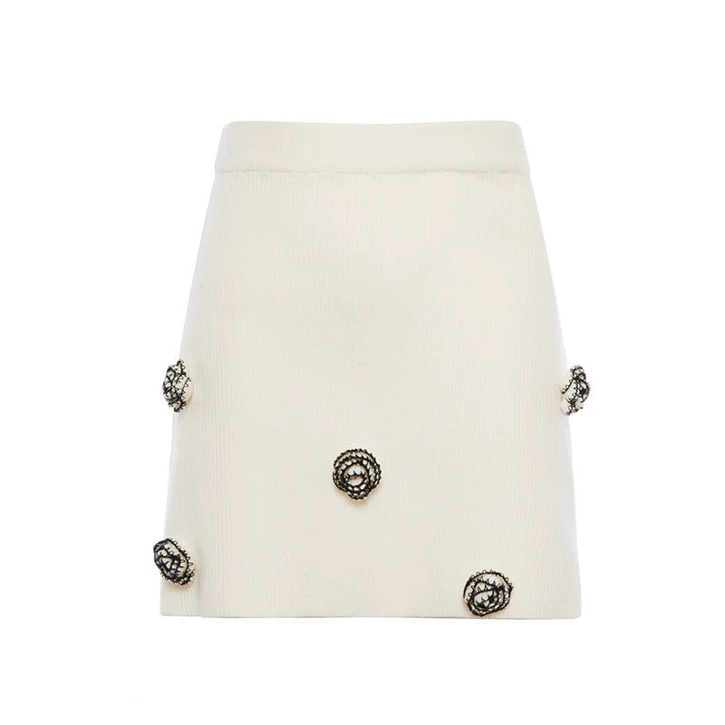 ROCHA ROMA | White Camelia Knit Set (Cardigan+Tank Top+Skirt)
