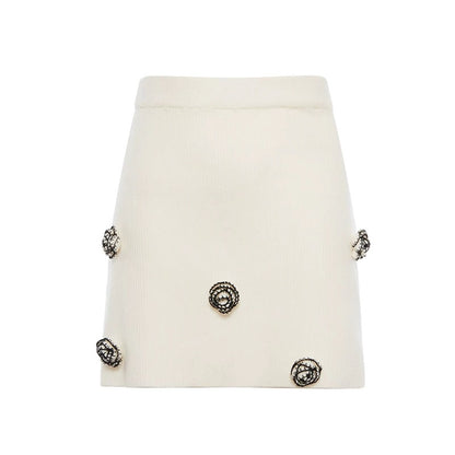 ROCHA ROMA | White Camelia Knit Set (Cardigan+Tank Top+Skirt)