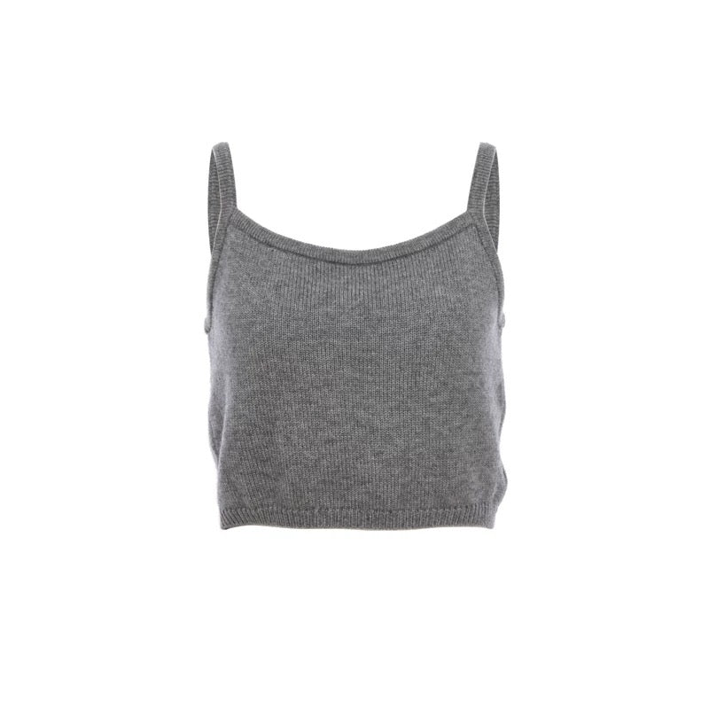 ROCHA ROMA | Grey Detachable Lace-Trim Knitwear Set (Cardigan+Tank Top+Skirt)