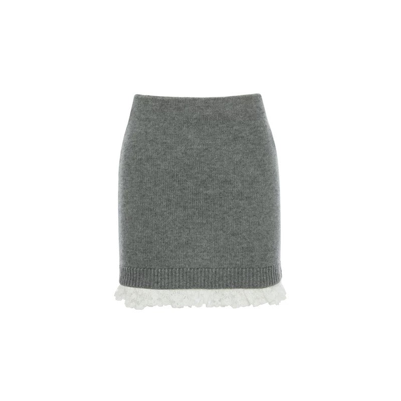 ROCHA ROMA | Grey Detachable Lace-Trim Knitwear Set (Cardigan+Tank Top+Skirt)