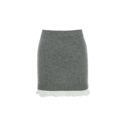 ROCHA ROMA | Grey Detachable Lace-Trim Knitwear Set (Cardigan+Tank Top+Skirt)