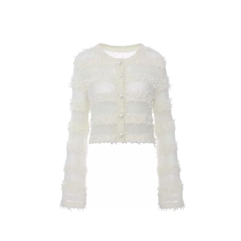 ROCHA ROMA | Striped Fringe Knit Set (Cardigan+Tank Top+Skirt)