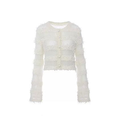 ROCHA ROMA | Striped Fringe Knit Set (Cardigan+Tank Top+Skirt)