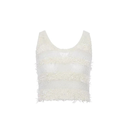 ROCHA ROMA | Striped Fringe Knit Set (Cardigan+Tank Top+Skirt)