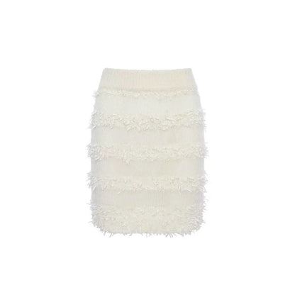 ROCHA ROMA | Striped Fringe Knit Set (Cardigan+Tank Top+Skirt)