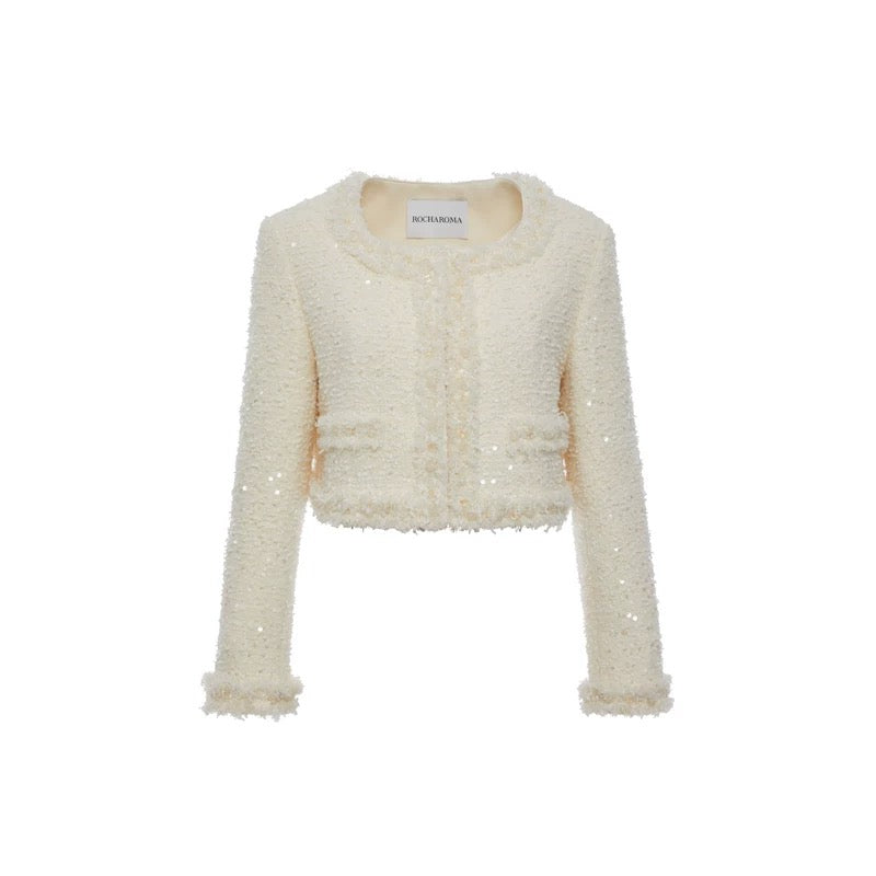 ROCHA ROMA | White Tweed Set with Sequins (Jacket+Mini Skirt)