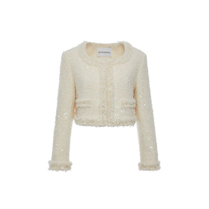 ROCHA ROMA | White Tweed Set with Sequins (Jacket+Mini Skirt)