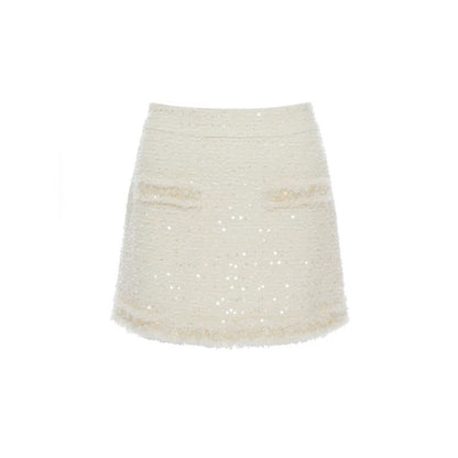 ROCHA ROMA | White Tweed Set with Sequins (Jacket+Mini Skirt)