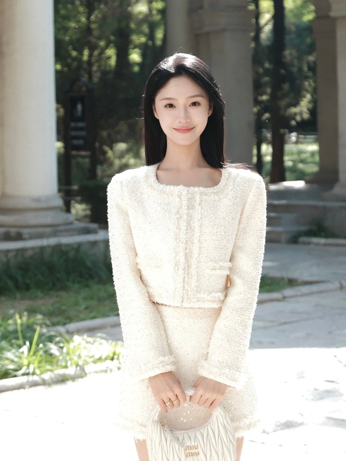 ROCHA ROMA | White Tweed Set with Sequins (Jacket+Mini Skirt)