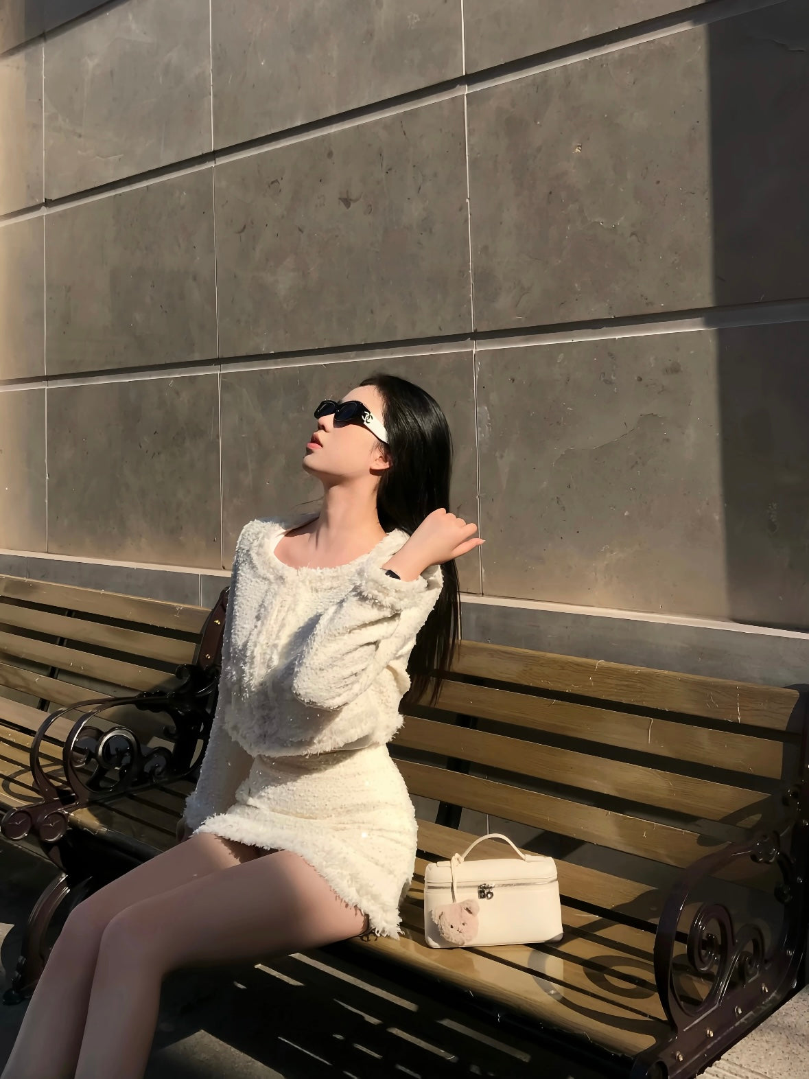 ROCHA ROMA | White Tweed Set with Sequins (Jacket+Mini Skirt)