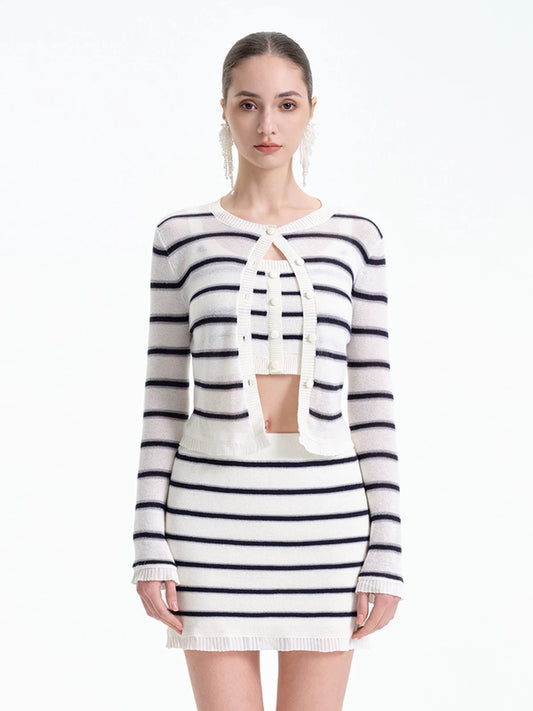 ROCHA ROMA | Striped Knit Set (Cardigan+Tank Top+Skirt)