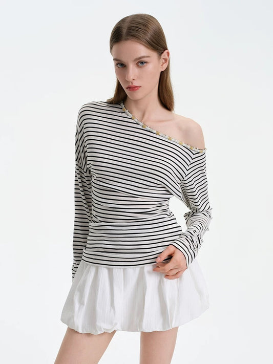 ROCHA ROMA | One-Shoulder Striped Slim Fit Top