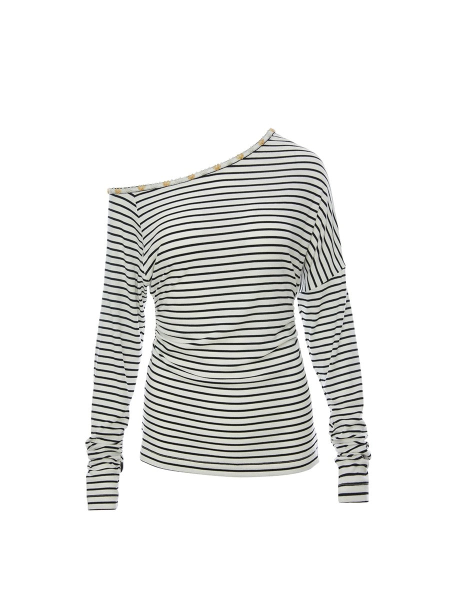 ROCHA ROMA | One-Shoulder Striped Slim Fit Top