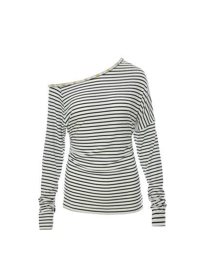 ROCHA ROMA | One-Shoulder Striped Slim Fit Top