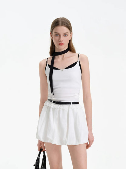 ROCHA ROMA | Elastic Waist Puff Skirt with Belt