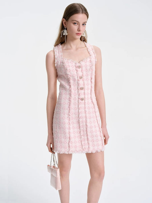 ROCHA ROMA | Pink Tweed Trim Dress