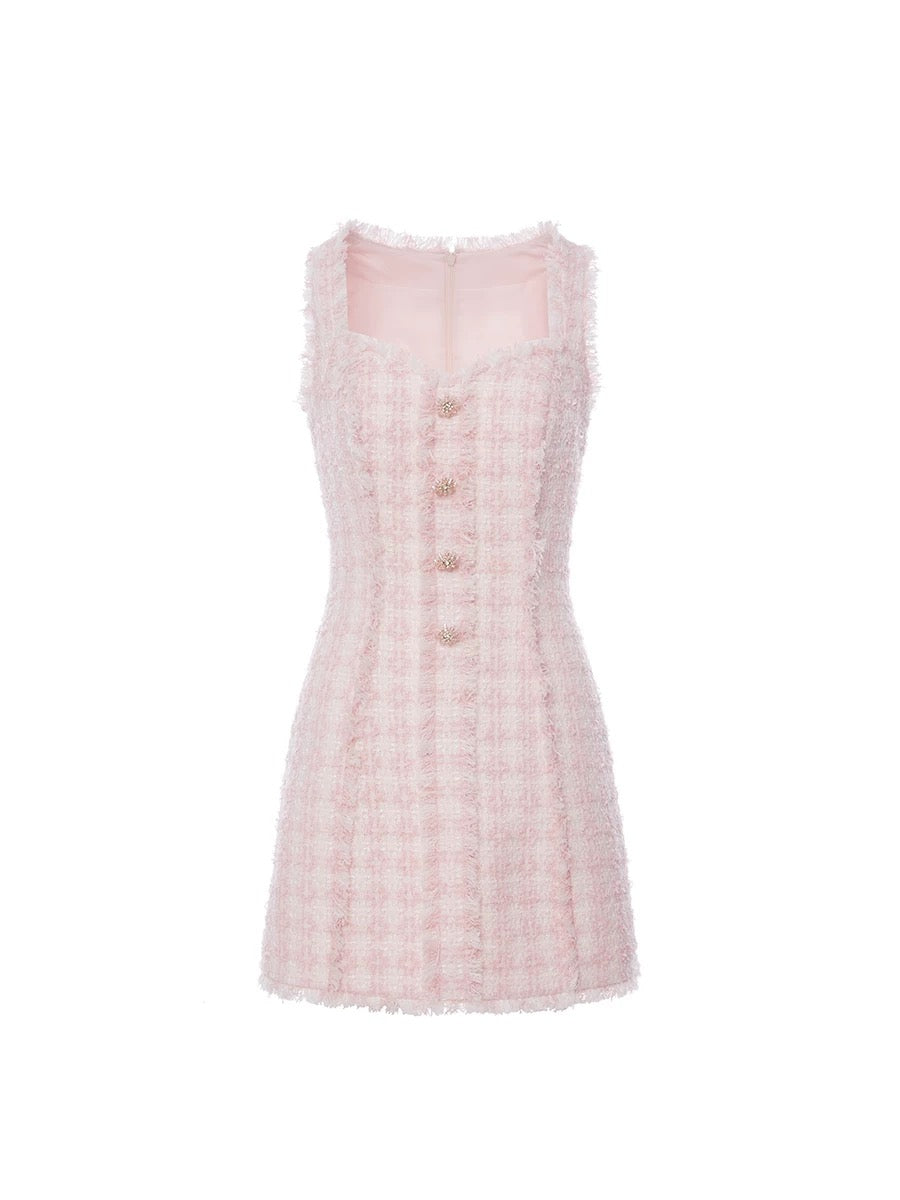 ROCHA ROMA | Pink Tweed Trim Dress