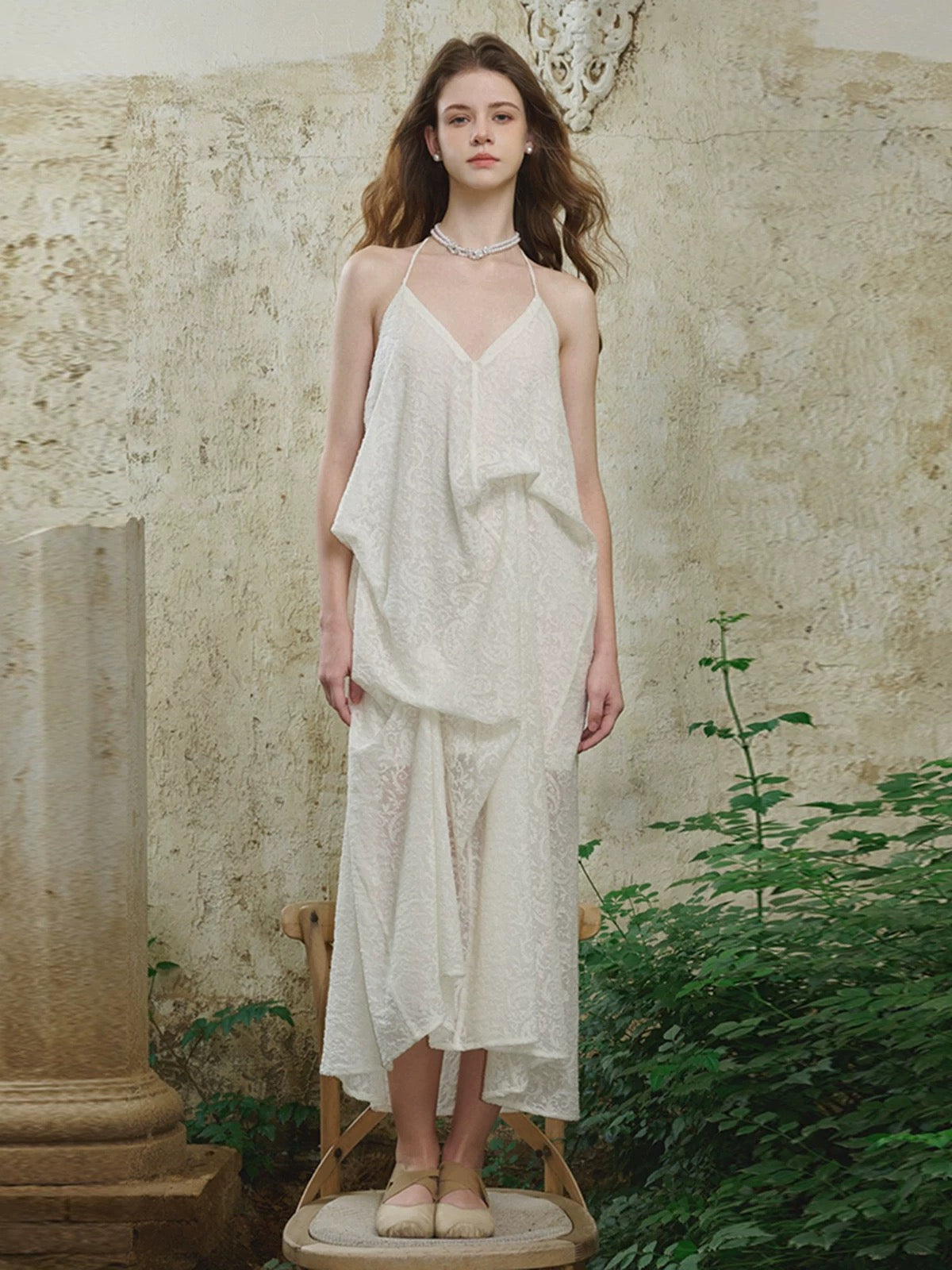 CROW CREW | Wool Lace Pleated Dress