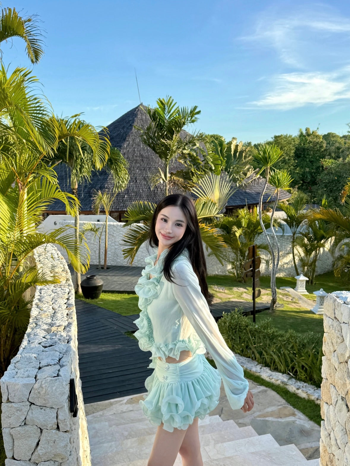 J TheChosen | Chiffon Ruffle Sheer Set (Cardigan+Skirt)