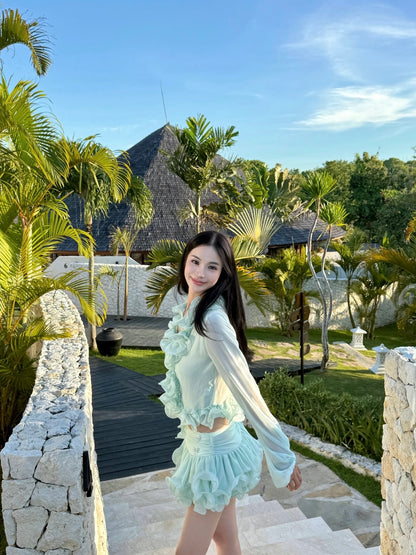 J TheChosen | Chiffon Ruffle Sheer Set (Cardigan+Skirt)