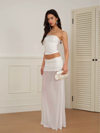 J TheChosen | Strapless Beaded Mesh Crop Top and Maxi Skirt Set